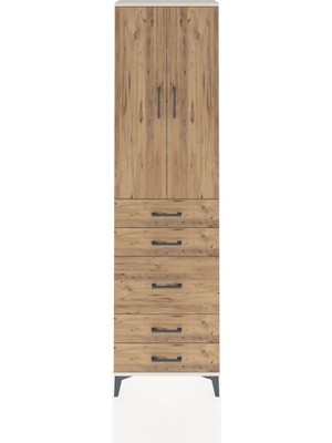 Arges Dolap 3 Raflı 5 Çekmeceli 2 Kapaklı 60X30X221 Aytaşı-Çam