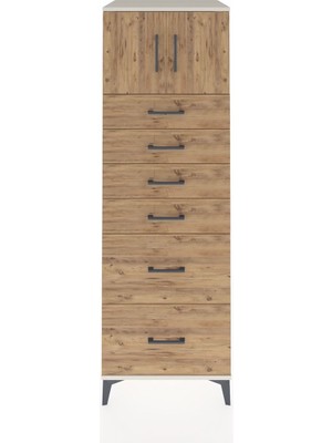 Kronos Dolap Tek Raflı 6 Çekmeceli 2 Kapaklı 60X59X182 Aytaşı-Çam
