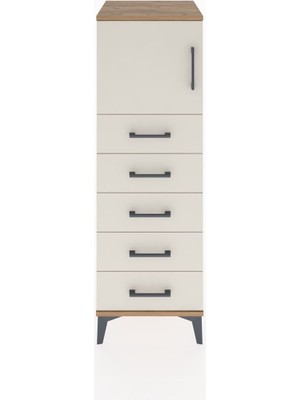 Hyperion Dolap Tek Raflı 5 Çekmeceli Tek Kapaklı 44X44X134 Çam-Aytaşı