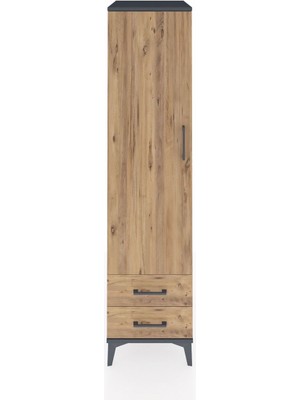 Kronos Dolap 4 Raflı 2 Çekmeceli Tek Kapaklı 44X59X182 Antrasit-Çam