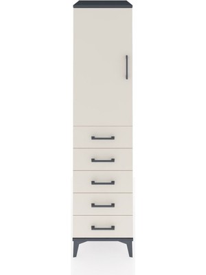 Kronos Dolap Tek Raflı 5 Çekmeceli Tek Askılı 44X59X182 Antrasit-Aytaşı