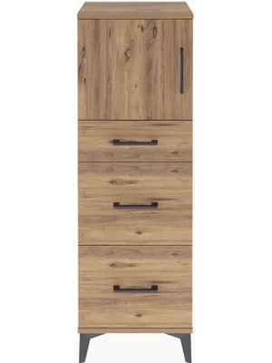 Arges Dolap Tek Raflı 3 Çekmeceli Tek Kapaklı 44X30X134 Çam-Çam