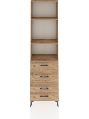 Arges Dolap 3 Raflı 4 Çekmeceli 60X30X221 Çam-Çam