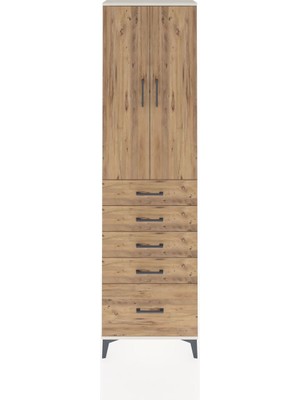 Arges Dolap 2 Raflı 5 Çekmeceli Tek Askılı 60X30X221 Aytaşı-Çam