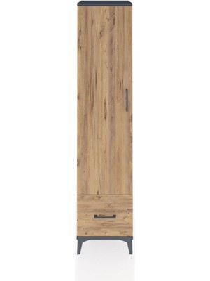 Hyperion Dolap 5 Raflı Tek Çekmeceli Tek Kapaklı 44X44X195 Antrasit-Çam