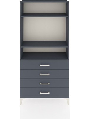 Arges Dolap 3 Raflı 4 Çekmeceli 88X30X182 Antrasit-Antrasit