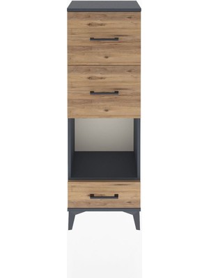 Arges Dolap Tek Raflı 3 Çekmeceli 44X30X134 Antrasit-Çam