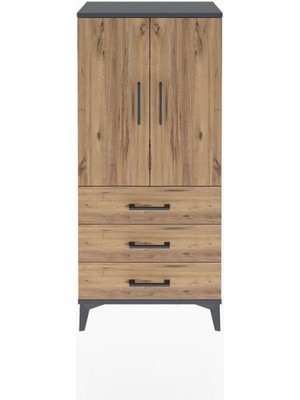 Arges Dolap 3 Raflı 3 Çekmeceli 2 Kapaklı 60X30X134 Antrasit-Çam