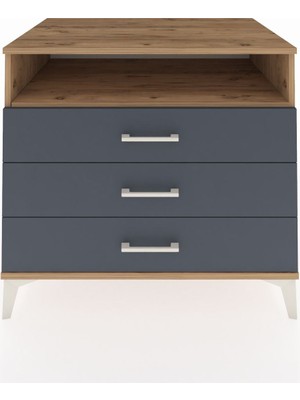 Kronos Şifonyer Tek Raflı 3 Çekmeceli 88X59X80 Çam-Antrasit