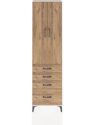 Arges Dolap 2 Raflı 4 Çekmeceli Tek Askılı 60X30X221 Aytaşı-Çam