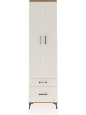 Arges Dolap 3 Raflı 2 Çekmeceli Tek Askılı 60X30X221 Çam-Aytaşı
