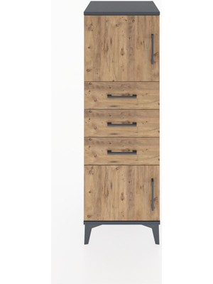 Hyperion Dolap Tek Raflı 3 Çekmeceli 2 Kapaklı 44X44X134 Antrasit-Çam