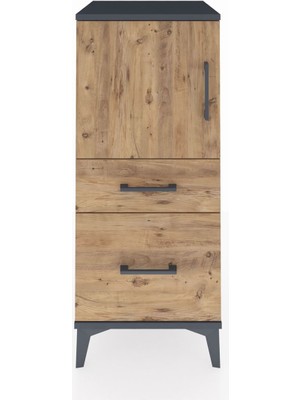 Hyperion Komodin 2 Raflı 2 Çekmeceli Tek Kapaklı 44X44X106 Antrasit-Çam