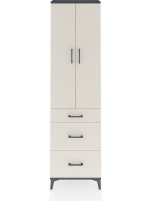 Arges Dolap 2 Raflı 3 Çekmeceli Tek Askılı 60X30X221 Antrasit-Aytaşı