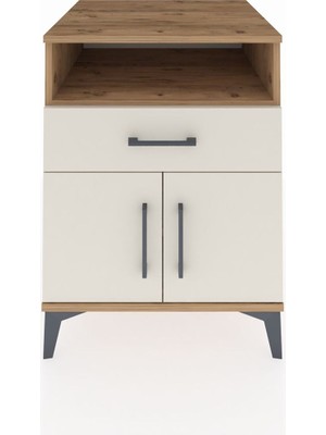 Kronos Komodin 2 Raflı Tek Çekmeceli 2 Kapaklı 60X59X80 Çam-Aytaşı