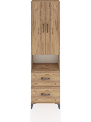 Arges Dolap 4 Raflı 2 Çekmeceli 2 Kapaklı 60X30X221 Çam-Çam