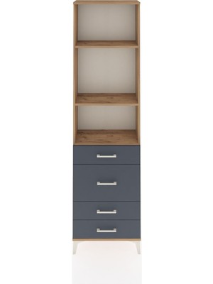 Arges Dolap 3 Raflı 4 Çekmeceli 60X30X221 Çam-Antrasit