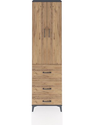 Arges Dolap 3 Raflı 3 Çekmeceli 2 Kapaklı 60X30X221 Antrasit-Çam