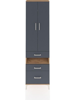 Arges Dolap 4 Raflı 3 Çekmeceli 2 Kapaklı 60X30X221 Çam-Antrasit