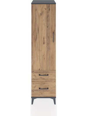 Hyperion Dolap 4 Raflı 2 Çekmeceli Tek Kapaklı 44X44X182 Antrasit-Çam