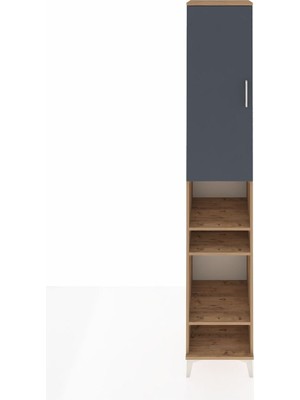 Hyperion Dolap 7 Raflı Tek Kapaklı 44X44X243 Çam-Antrasit