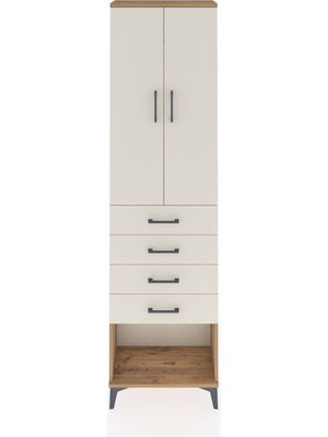 Arges Dolap 2 Raflı 4 Çekmeceli Tek Askılı 60X30X221 Çam-Aytaşı