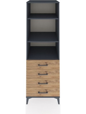 Kronos Dolap 3 Raflı 4 Çekmeceli 60X59X182 Antrasit-Çam