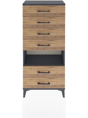 Arges Dolap Tek Raflı 6 Çekmeceli 60X30X134 Antrasit-Çam