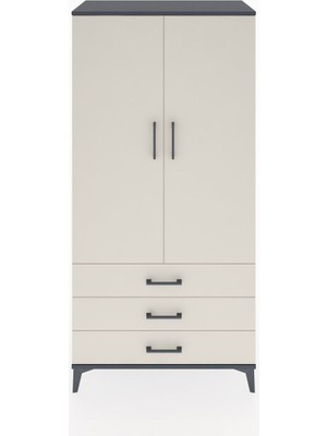 Hyperion Dolap Tek Raflı 3 Çekmeceli Tek Askılı 88X44X182 Antrasit-Aytaşı