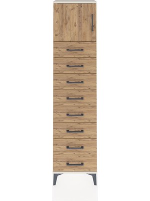 Arges Dolap Tek Raflı 8 Çekmeceli Tek Kapaklı 44X30X182 Aytaşı-Çam