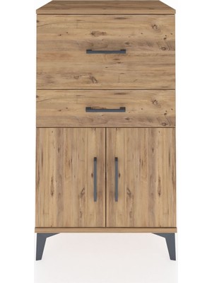 Hyperion Komodin Tek Raflı 2 Çekmeceli 2 Kapaklı 60X44X106 Çam-Çam