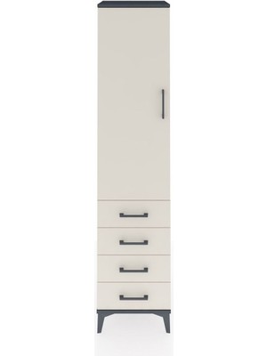 Hyperion Dolap 3 Raflı 4 Çekmeceli Tek Kapaklı 44X44X195 Antrasit-Aytaşı