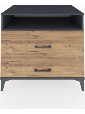 Kronos Şifonyer Tek Raflı 2 Çekmeceli 88X59X80 Antrasit-Çam