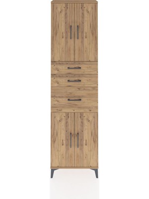 Arges Dolap 3 Raflı 3 Çekmeceli 4 Kapaklı 60X30X221 Çam-Çam