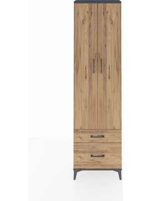 Arges Dolap 4 Raflı 2 Çekmeceli 2 Kapaklı 60X30X221 Antrasit-Çam