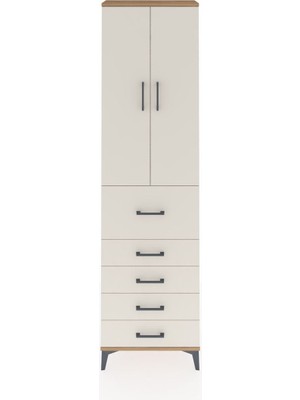Arges Dolap 2 Raflı 5 Çekmeceli 2 Kapaklı 60X30X221 Çam-Aytaşı