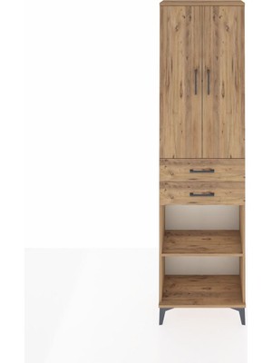 Arges Dolap 4 Raflı 2 Çekmeceli 2 Kapaklı 60X30X221 Çam-Çam