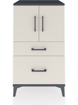 Hyperion Komodin 2 Raflı 2 Çekmeceli 2 Kapaklı 60X44X106 Antrasit-Aytaşı