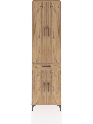 Arges Dolap 3 Raflı Tek Çekmeceli Tek Askılı 60X30X221 Çam-Çam