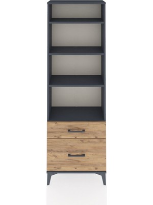 Arges Dolap 4 Raflı 2 Çekmeceli 60X30X182 Antrasit-Çam