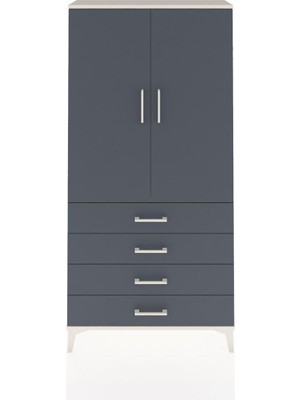 Arges Dolap Tek Raflı 4 Çekmeceli Tek Askılı 88X30X182 Aytaşı-Antrasit