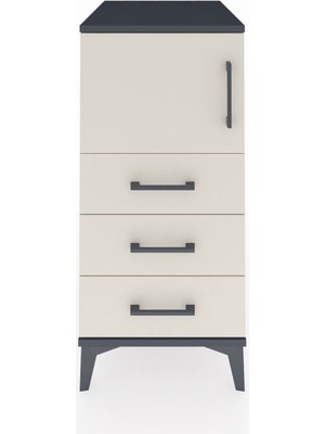 Kronos Komodin Tek Raflı 3 Çekmeceli Tek Kapaklı 44X59X96 Antrasit-Aytaşı