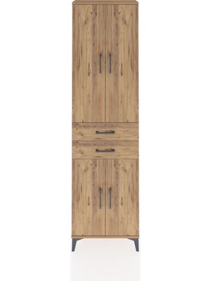 Arges Dolap 4 Raflı 2 Çekmeceli 4 Kapaklı 60X30X221 Çam-Çam
