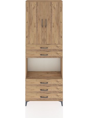 Arges Dolap 4 Raflı 5 Çekmeceli 2 Kapaklı 88X30X243 Çam-Çam