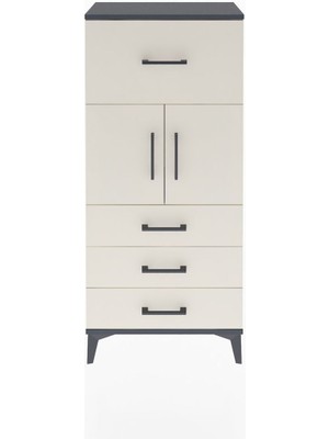 Arges Dolap Tek Raflı 4 Çekmeceli 2 Kapaklı 60X30X134 Antrasit-Aytaşı