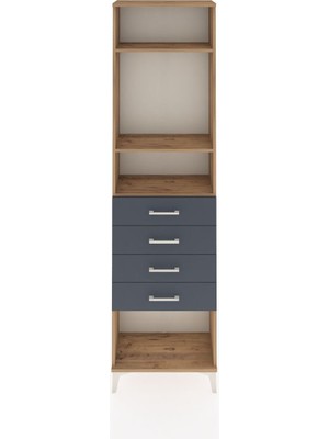 Arges Dolap 3 Raflı 4 Çekmeceli 60X30X221 Çam-Antrasit