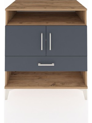 Kronos Şifonyer 3 Raflı Tek Çekmeceli 2 Kapaklı 88X59X96 Çam-Antrasit