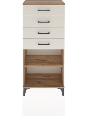 Arges Dolap Tek Raflı 4 Çekmeceli 60X30X134 Çam-Aytaşı