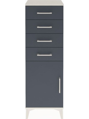 Arges Dolap Tek Raflı 4 Çekmeceli Tek Kapaklı 44X30X134 Aytaşı-Antrasit
