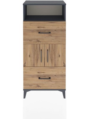 Arges Dolap 2 Raflı 2 Çekmeceli 2 Kapaklı 60X30X134 Antrasit-Çam